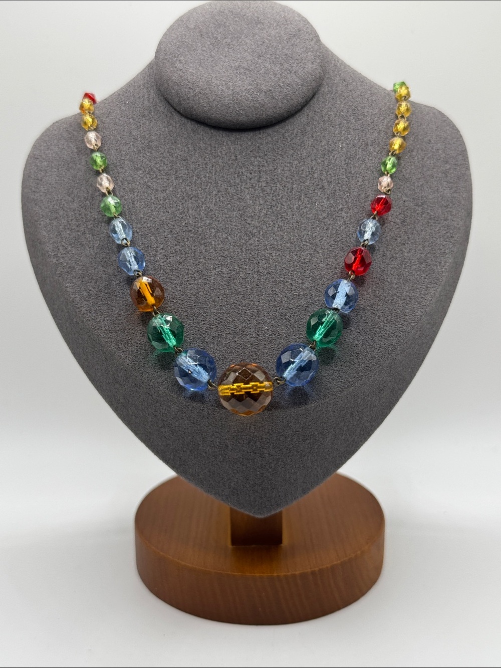 Vintage Art Deco Style Multicolour Faceted Glass Bead Necklace - 1920s 1930s